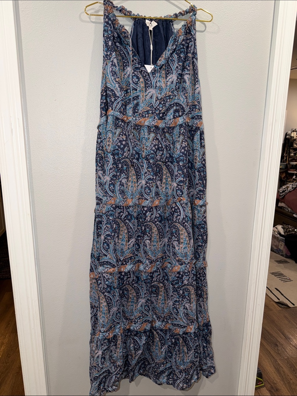 Caroline Constas Navy & Teal Paisley Maxi Dress Size Large BNWT